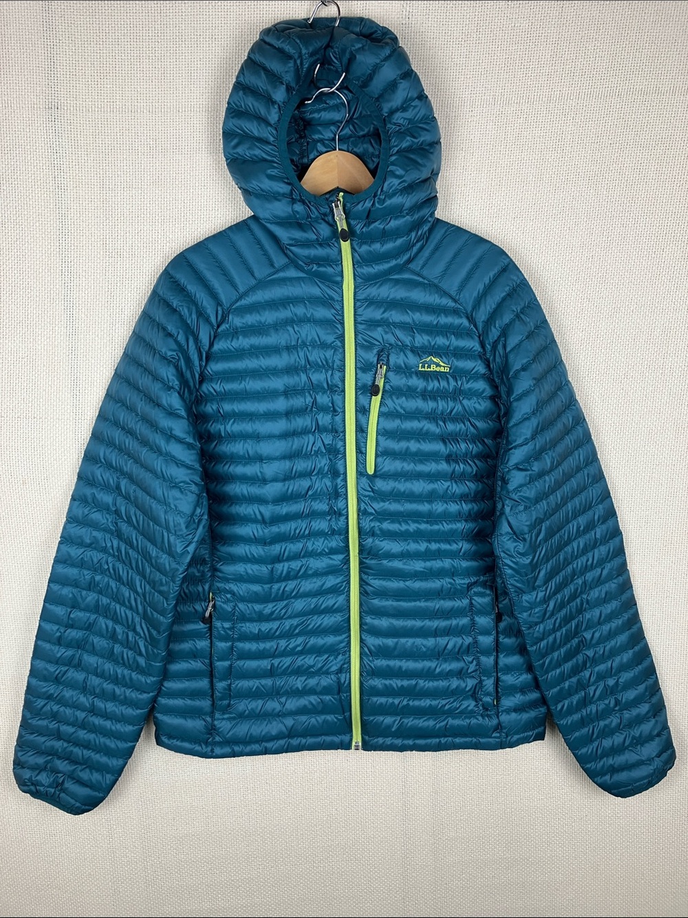 LL Bean M TALL Ultralight 850 Down Sweater Jacket Hooded Packable Teal